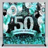 Aperturee - Aperturee Teal Balloons Bokeh Custom Name 50 Birthday Backdrop