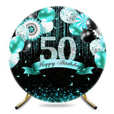 Aperturee - Aperturee Teal Balloons Glitter Round 50th Birthday Backdrop