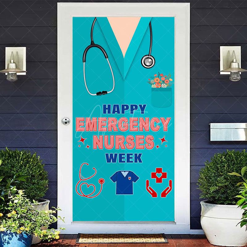 Aperturee - Aperturee Teal Clothing Happy Emeragency Nurses Week Door Cover