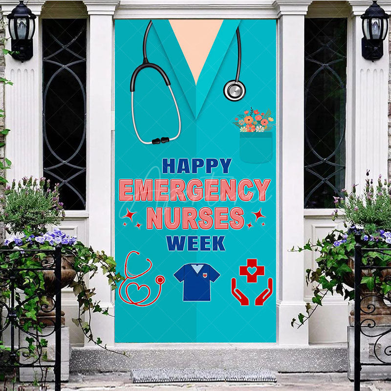 Aperturee - Aperturee Teal Clothing Happy Emeragency Nurses Week Door Cover
