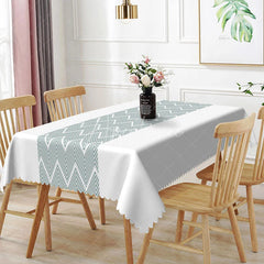 Aperturee - Aperturee Teal Geometric Herringbone Rectangle Tablecloth Modern Arrow Pattern Kitchen Dining Table Cover Room Decoration