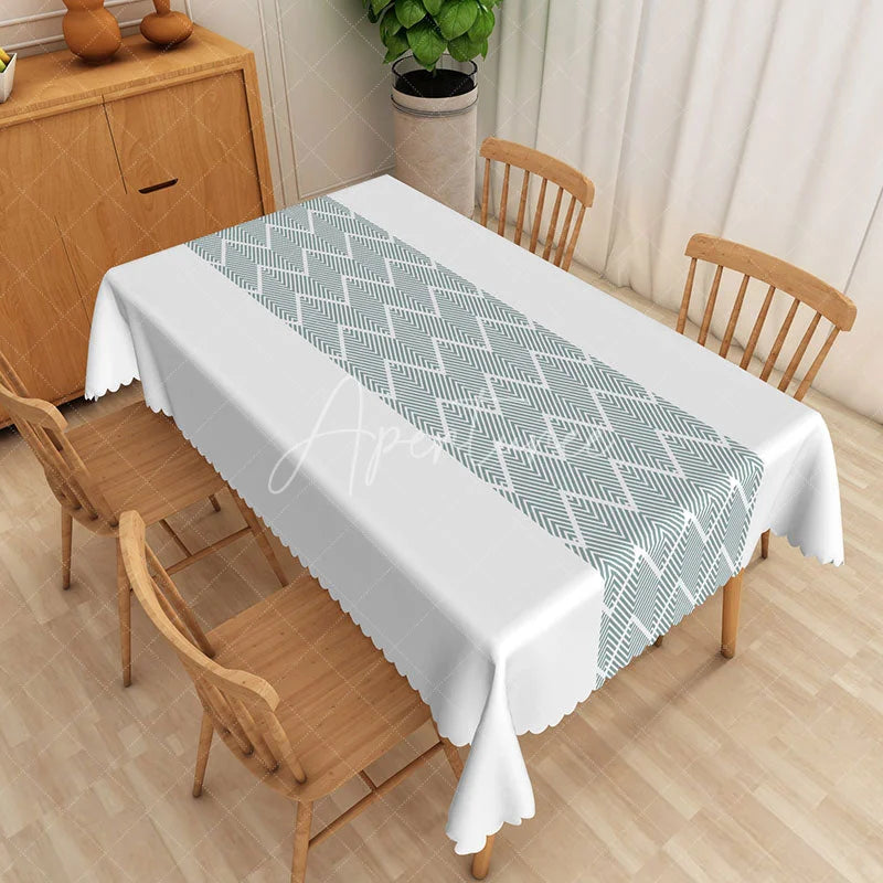 Aperturee - Aperturee Teal Geometric Herringbone Rectangle Tablecloth Modern Arrow Pattern Kitchen Dining Table Cover Room Decoration