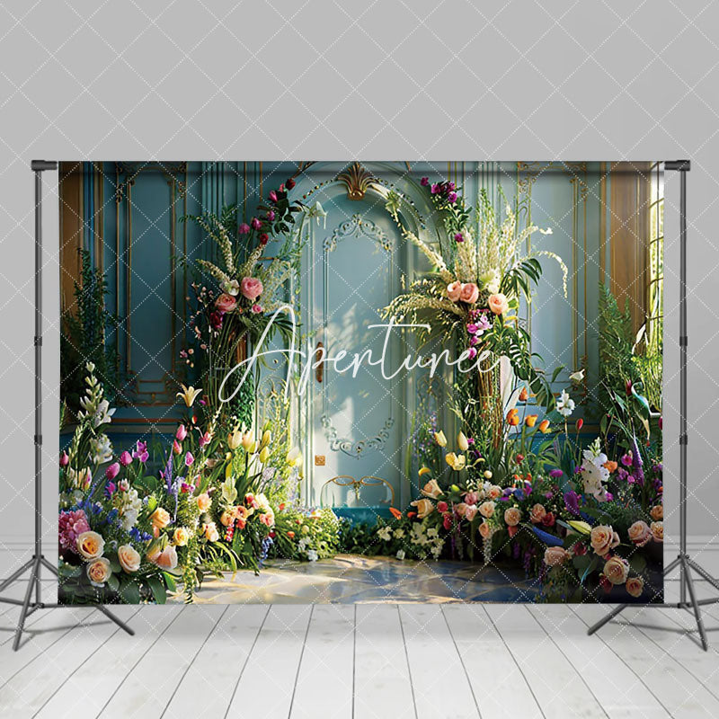 Aperturee - Aperturee Teal Luxury Wall Greenery Floral Wedding Backdrop