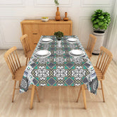 Aperturee - Aperturee Teal Mandala Rectangle Tablecloth Grey Geometric Lace Pattern Dining Table Cover