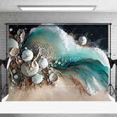 Aperturee - Aperturee Teal Ocean Water and White Sand Beach Backdrop Seashell Pearl Photography Background Summer Decor