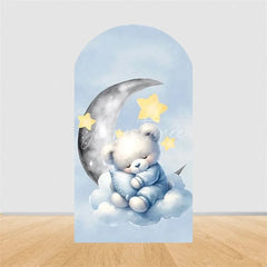 Aperturee - Aperturee Teddy Bear Arch Backdrop Sleeping Bear on Moon Blue Clouds Baby Shower Decor Boy 1st Birthday Prop