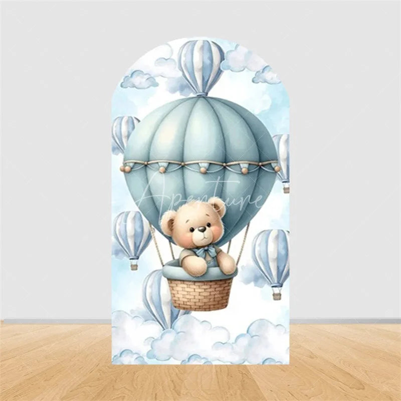 Aperturee - Aperturee Teddy Bear Arch Backdrop Sleeping Bear on Moon Blue Clouds Baby Shower Decor Boy 1st Birthday Prop