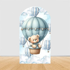 Aperturee - Aperturee Teddy Bear Arch Backdrop Sleeping Bear on Moon Blue Clouds Baby Shower Decor Boy 1st Birthday Prop