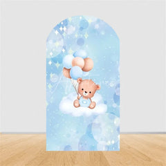 Aperturee - Aperturee Teddy Bear Arch Backdrop Sleeping Bear on Moon Blue Clouds Baby Shower Decor Boy 1st Birthday Prop