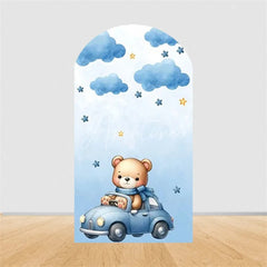 Aperturee - Aperturee Teddy Bear Arch Backdrop Sleeping Bear on Moon Blue Clouds Baby Shower Decor Boy 1st Birthday Prop