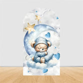 Aperturee - Aperturee Teddy Bear Arch Backdrop Sleeping Bear on Moon Blue Clouds Baby Shower Decor Boy 1st Birthday Prop
