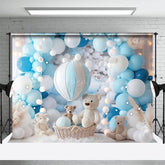 Aperturee - Aperturee Teddy Bear Baby Blue Hotair Balloon Photo Backdrop