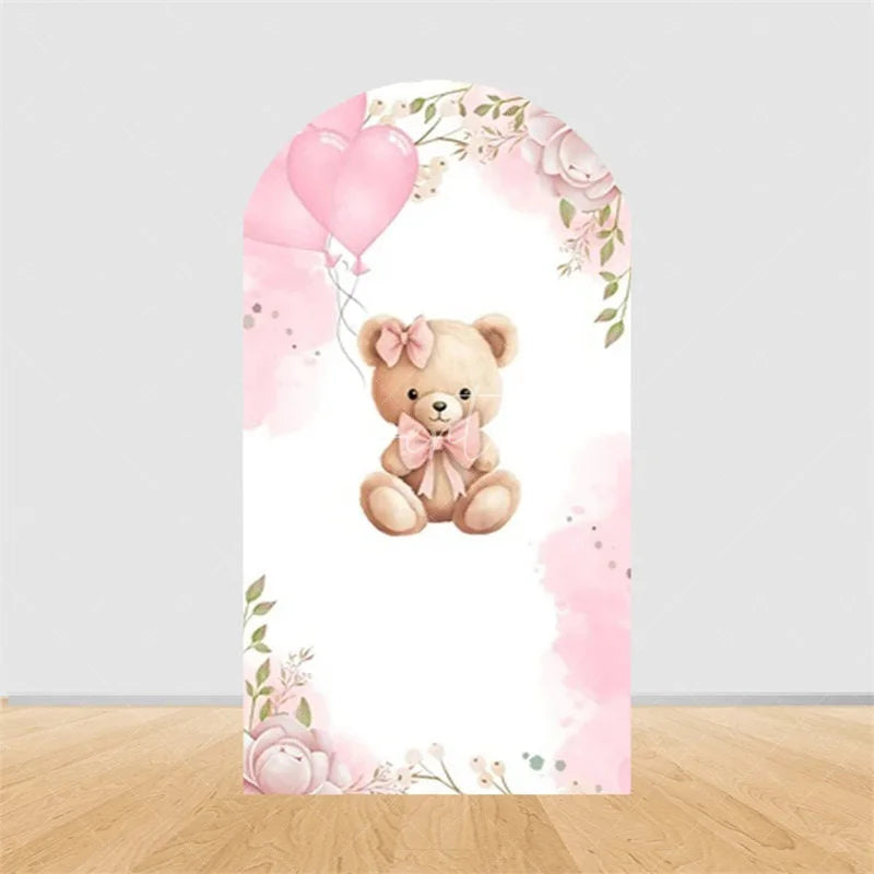 Aperturee - Aperturee Teddy Bear Hot Air Balloon Arch Backdrop Girl Baby Shower Decor Pink Airplane Adventure Theme Party