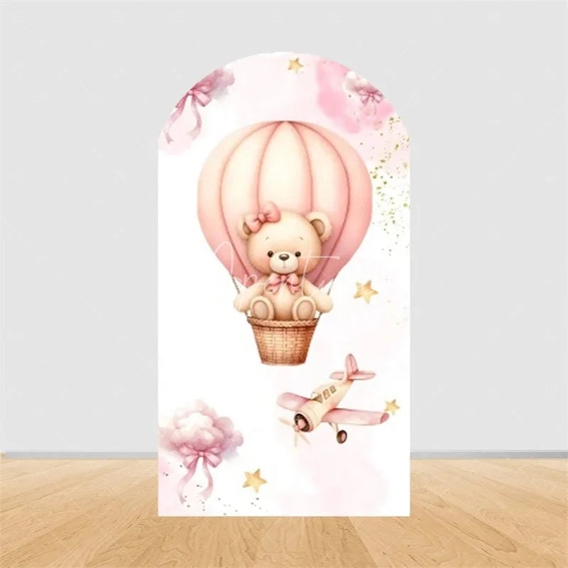Aperturee - Aperturee Teddy Bear Hot Air Balloon Arch Backdrop Girl Baby Shower Decor Pink Airplane Adventure Theme Party