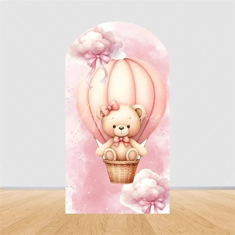 Aperturee - Aperturee Teddy Bear Hot Air Balloon Arch Backdrop Girl Baby Shower Decor Pink Airplane Adventure Theme Party