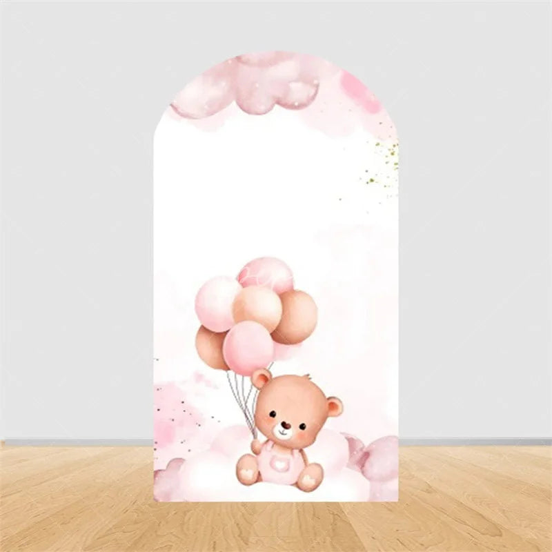 Aperturee - Aperturee Teddy Bear Hot Air Balloon Arch Backdrop Girl Baby Shower Decor Pink Airplane Adventure Theme Party