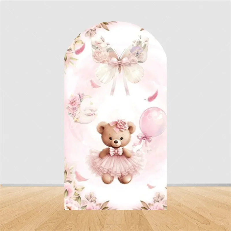 Aperturee - Aperturee Teddy Bear Hot Air Balloon Arch Backdrop Girl Baby Shower Decor Pink Airplane Adventure Theme Party