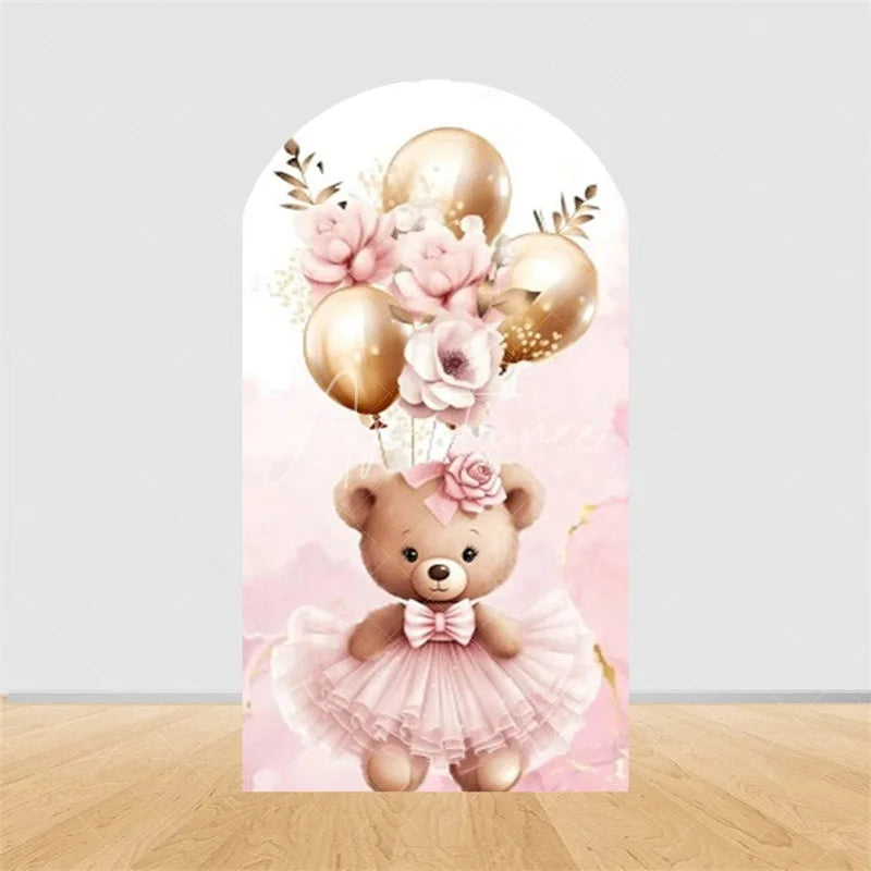 Aperturee - Aperturee Teddy Bear Hot Air Balloon Arch Backdrop Girl Baby Shower Decor Pink Airplane Adventure Theme Party