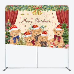 Aperturee - Aperturee Teddy Bear Merry Christmas Tension Fabric Backdrop