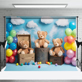 Aperturee - Aperturee Teddy Bear Sky Balloon Sweet Cake Smash Backdrop