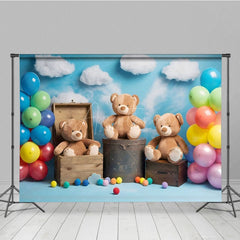 Aperturee - Aperturee Teddy Bear Sky Balloon Sweet Cake Smash Backdrop