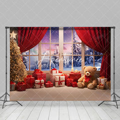 Aperturee - Aperturee Teddy Bear Window Curtain Aurora Christmas Backdrop