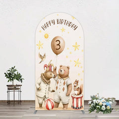 Aperturee - Aperturee Teddy Circus Happy Birthday Cartoon Arch Backdrop
