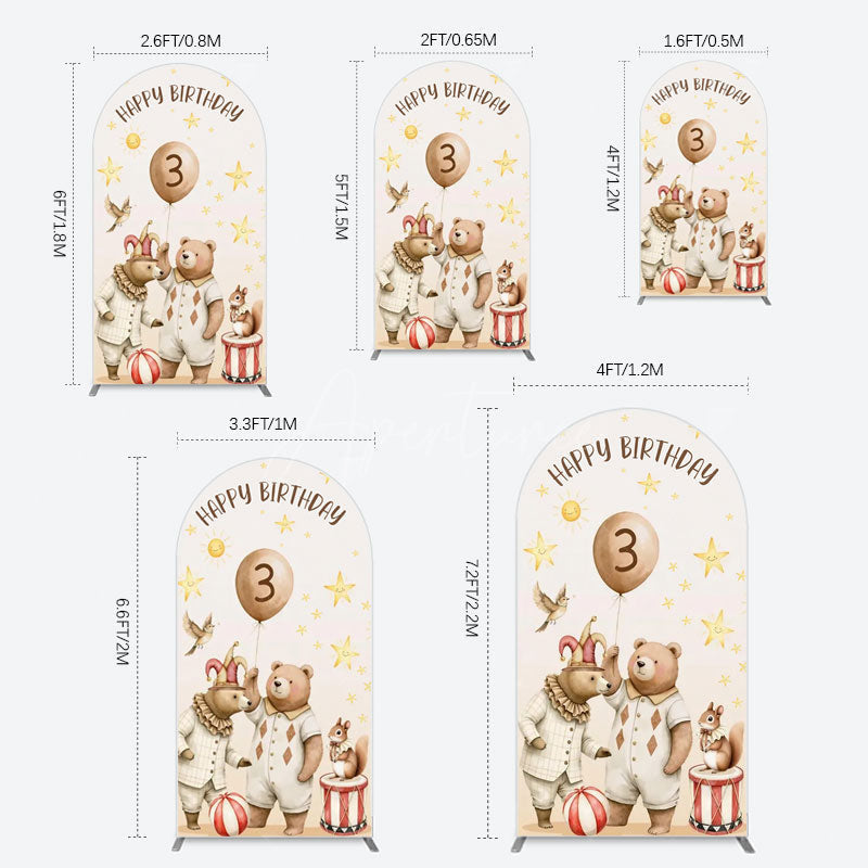Aperturee - Aperturee Teddy Circus Happy Birthday Cartoon Arch Backdrop