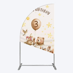 Aperturee - Aperturee Teddy Circus Happy Birthday Cartoon Half Moon Arch Backdrop