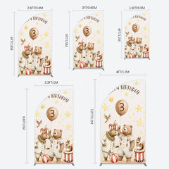 Aperturee - Aperturee Teddy Circus Happy Birthday Cartoon Half Moon Arch Backdrop