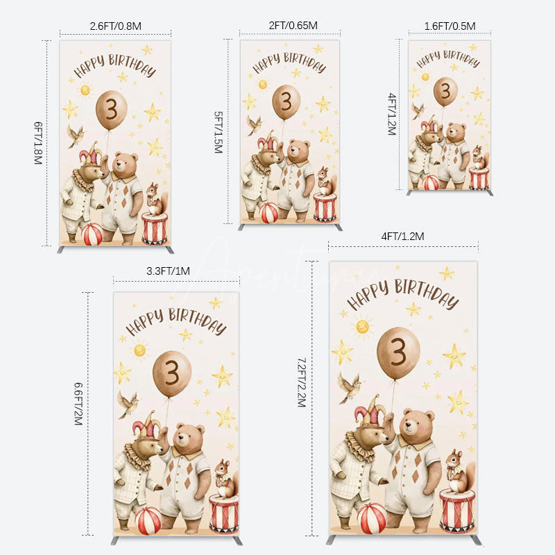Aperturee - Aperturee Teddy Circus Happy Birthday Cartoon Rectangle Backdrop