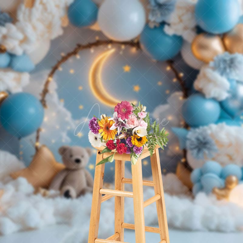 Aperturee - Aperturee Teddy Moon Light Night Sweet Cake Smash Backdrop