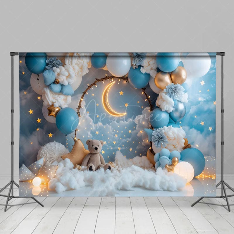 Aperturee - Aperturee Teddy Moon Light Night Sweet Cake Smash Backdrop