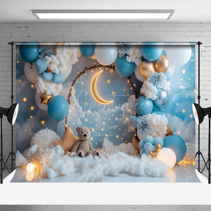 Aperturee - Aperturee Teddy Moon Light Night Sweet Cake Smash Backdrop