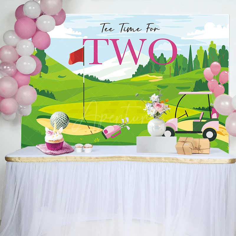 Aperturee Aperturee Tee Time for Two Girls Birthday Backdrop Pink and Green Golf Course Scenery Summer Sports Themed Party Photo Prop