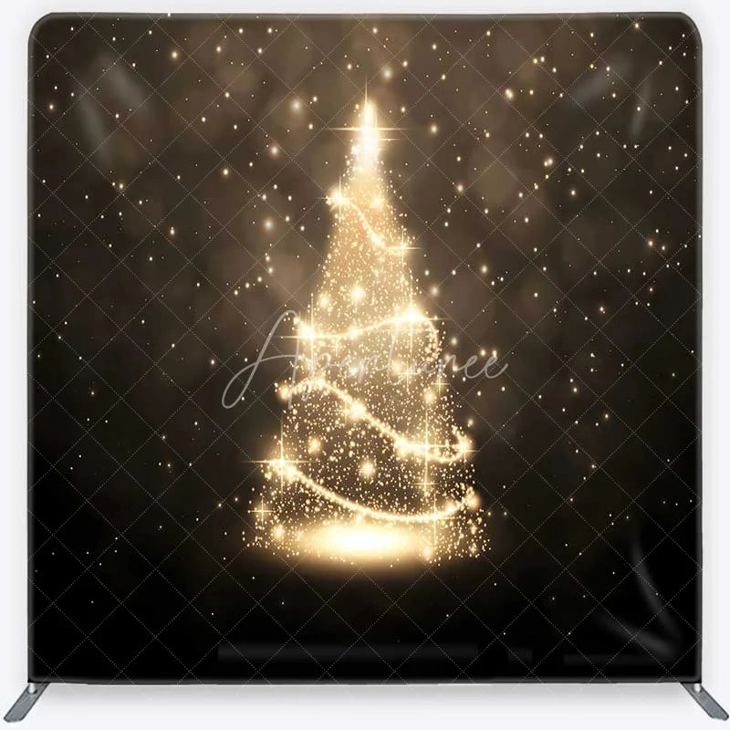 Aperturee - Aperturee Tension Fabric Backdrop Abstract Gold Glitter Christmas Tree Bokeh Background