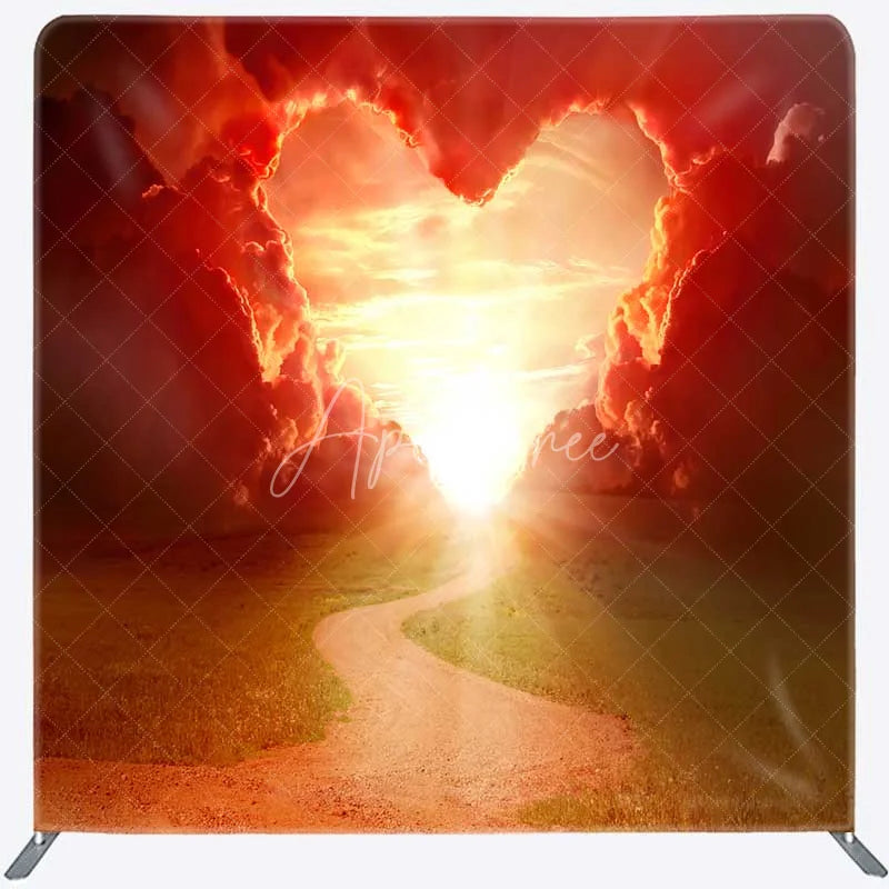 Aperturee - Aperturee Tension Fabric Backdrop Heart Shaped Cloud Sunset Sky Love Road Photography Background