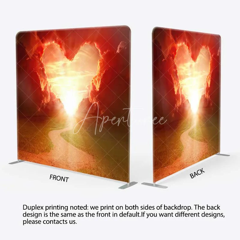 Aperturee - Aperturee Tension Fabric Backdrop Heart Shaped Cloud Sunset Sky Love Road Photography Background