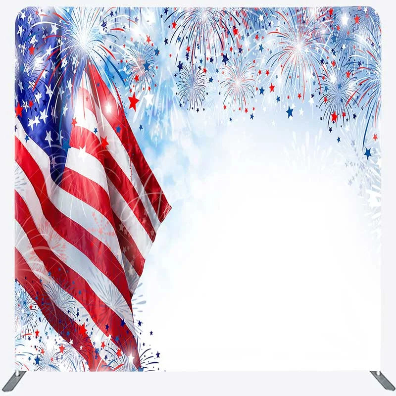 Aperturee - Aperturee Tension Fabric Backdrop Patriotic American Flag 4th of July Fireworks Independence Day Background