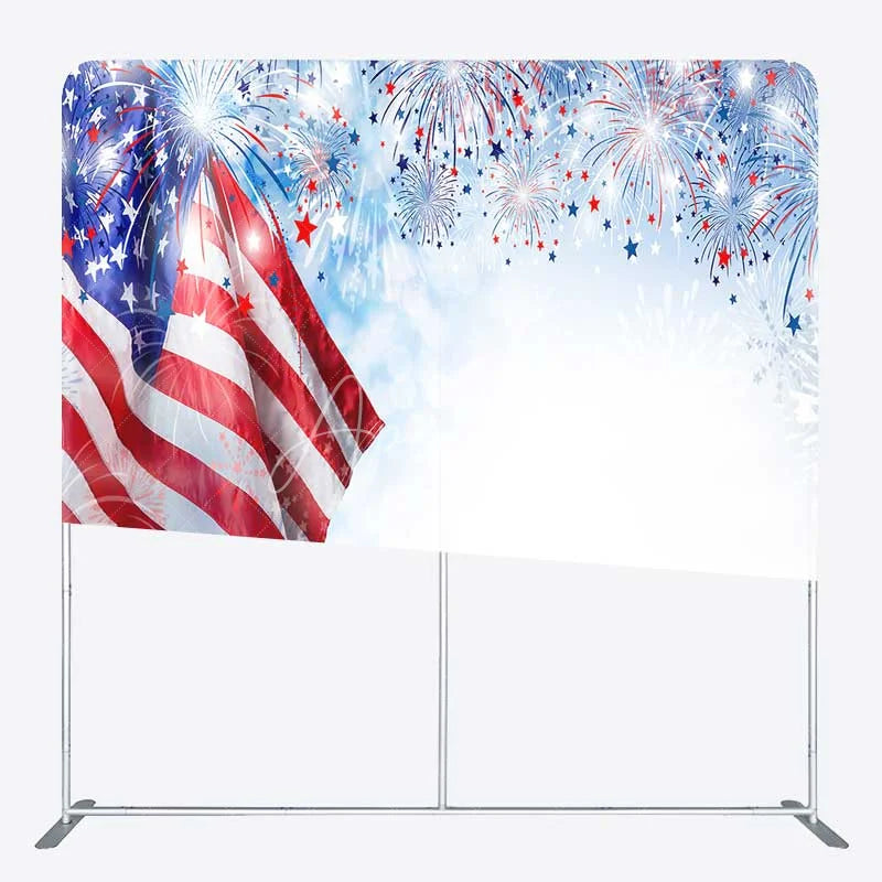 Aperturee - Aperturee Tension Fabric Backdrop Patriotic American Flag 4th of July Fireworks Independence Day Background