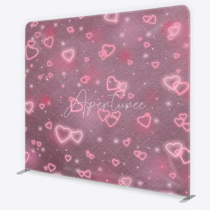 Aperturee - Aperturee Tension Fabric Backdrop Pink Neon Hearts Valentine Day Love Photography Prop