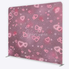 Aperturee - Aperturee Tension Fabric Backdrop Pink Neon Hearts Valentine Day Love Photography Prop