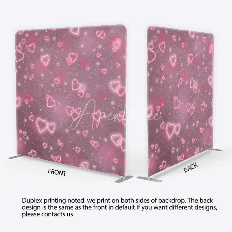 Aperturee - Aperturee Tension Fabric Backdrop Pink Neon Hearts Valentine Day Love Photography Prop