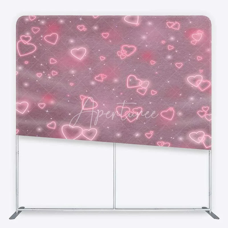 Aperturee - Aperturee Tension Fabric Backdrop Pink Neon Hearts Valentine Day Love Photography Prop