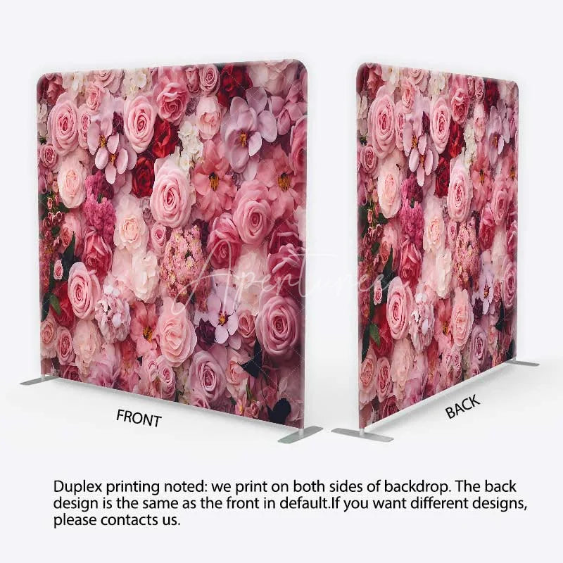 Aperturee - Aperturee Tension Fabric Backdrop Pink Rose Flower Wall Romantic Floral Bloom Pillowcase Background Wedding Valentine Decor