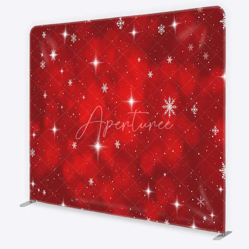 Aperturee - Aperturee Tension Fabric Backdrop Red Christmas Snowflake Star Winter Holiday Glitter Bokeh Pillowcase Background Xmas Party