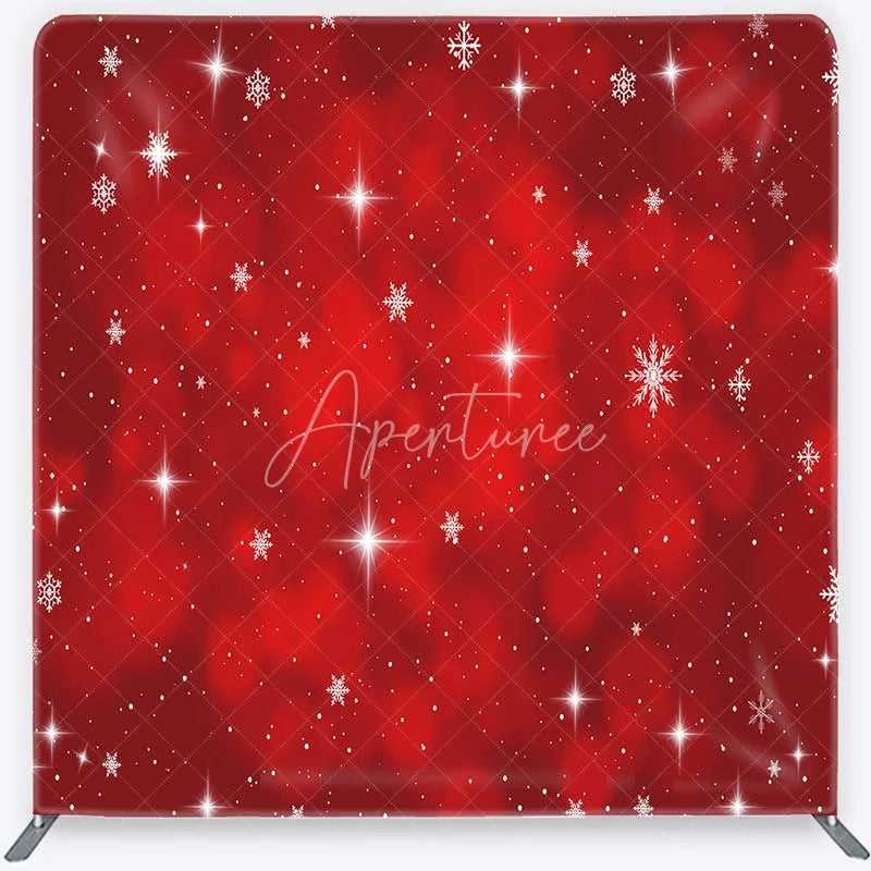 Aperturee - Aperturee Tension Fabric Backdrop Red Christmas Snowflake Star Winter Holiday Glitter Bokeh Pillowcase Background Xmas Party