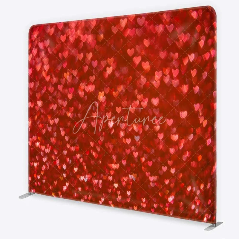 Aperturee - Aperturee Tension Fabric Backdrop Red Heart Bokeh Glitter Romantic Valentine Love Pillowcase Background Wedding Anniversary