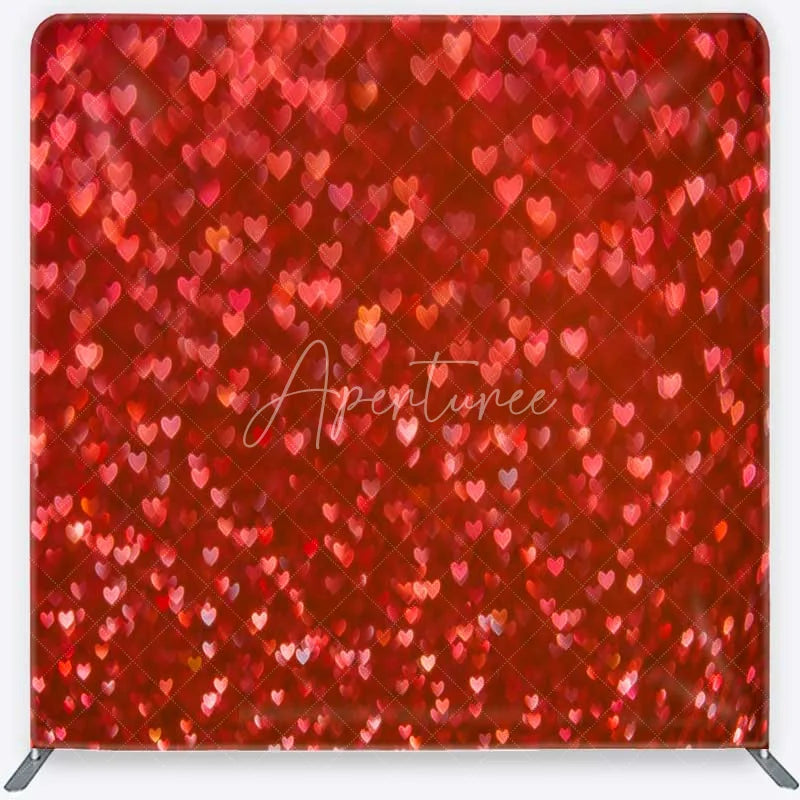 Aperturee - Aperturee Tension Fabric Backdrop Red Heart Bokeh Glitter Romantic Valentine Love Pillowcase Background Wedding Anniversary