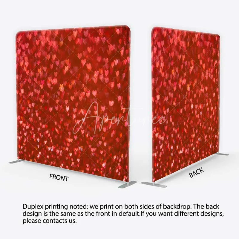 Aperturee - Aperturee Tension Fabric Backdrop Red Heart Bokeh Glitter Romantic Valentine Love Pillowcase Background Wedding Anniversary
